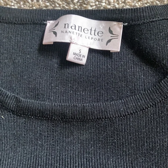 Nanette LaPore sweater dress black sz S fit n flair lace detailed hem 3/4 sleeve - Picture 2 of 4